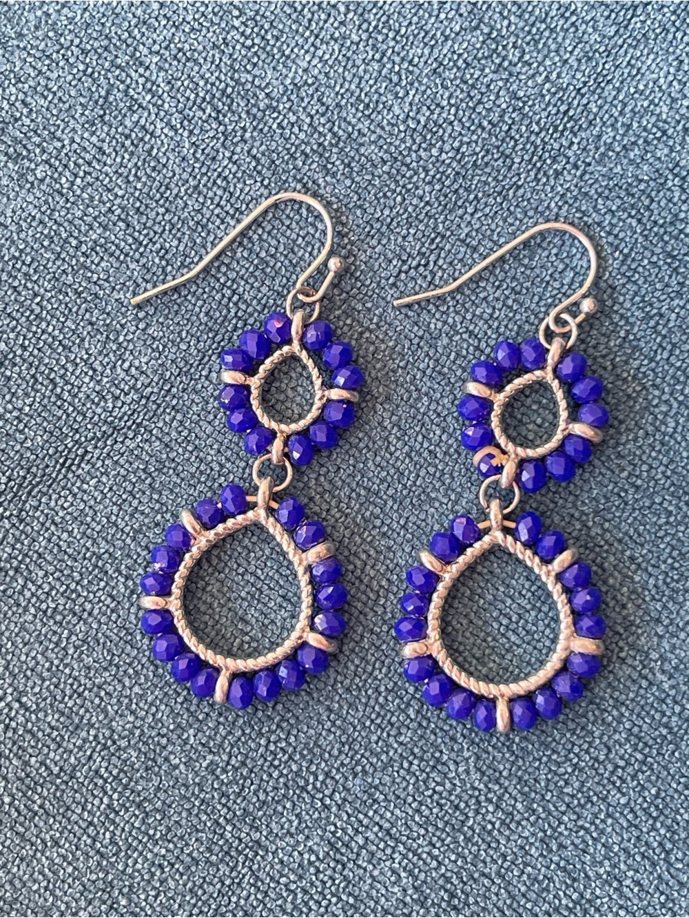 LOFT Rose Gold Drop Earrings with Cobalt Blue Beads